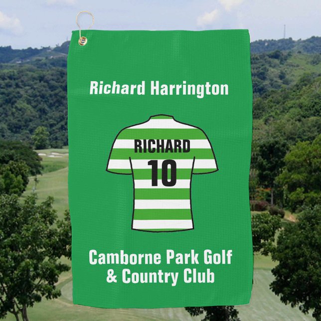 Football Shirt in Green and White Hoops Golf Towel (Creator Uploaded)