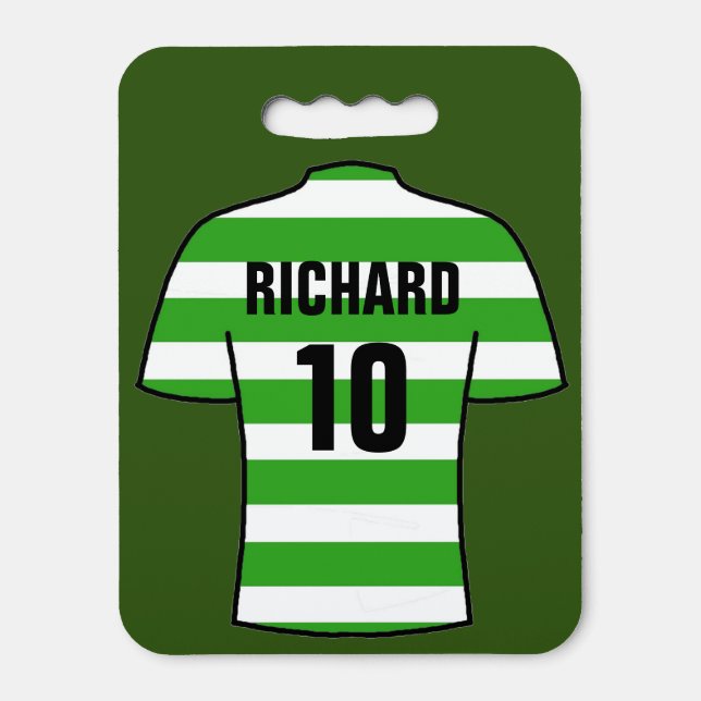 Football Shirt in Green and White Hoops Stadium Seat Cushion (Front Vertical)