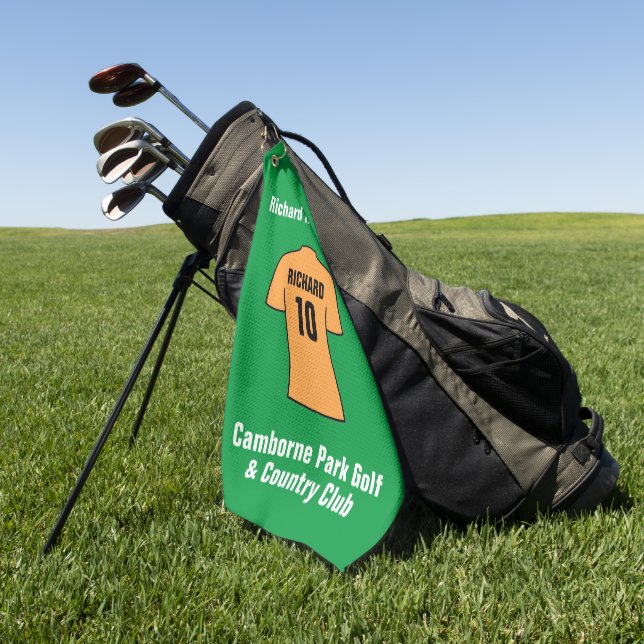 Football Shirt in Orange or Gold and Black Golf Towel (Green)