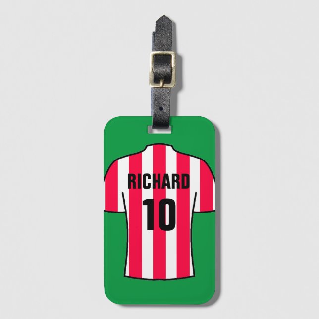 Football Shirt in Red & White Stripes Luggage Tag (Front Vertical)