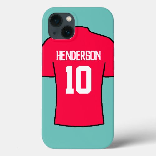 Football Shirt in Red with Name and Number iPhone 13 Case