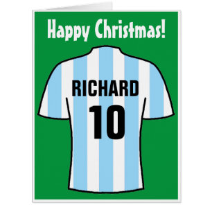Football Shirt in Sky Blue Stripes Christmas Card
