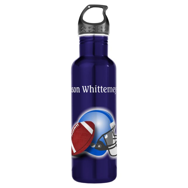 Football Silhouetted Players and Ball personalize Stainless Steel Water Bottle (Front)