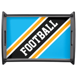FOOTBALL Sky Blue Black Orange White Stripes Serving Tray