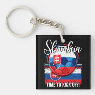 Football Slovakia Flag, Distressed Soccer Ball Keychain