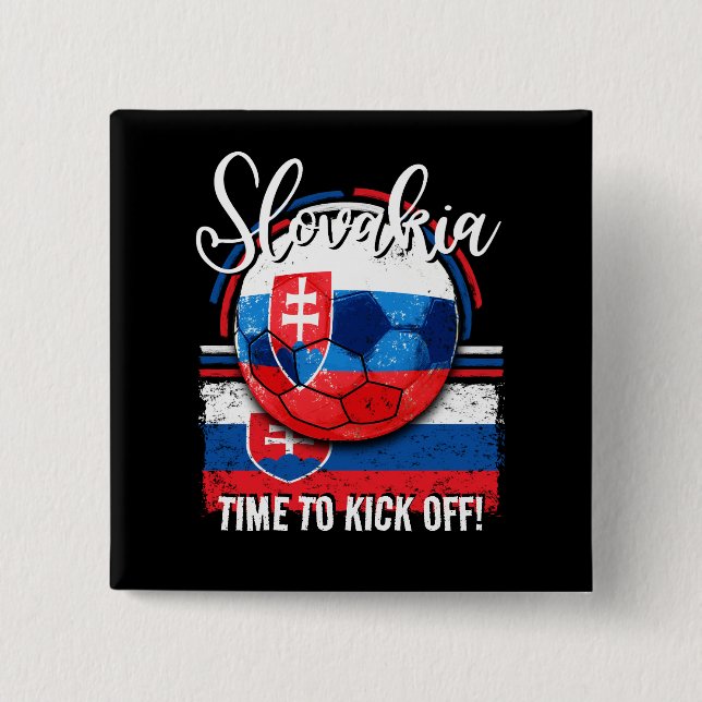 Football Slovakia Flag, Vintage Soccer Ball Button (Front)