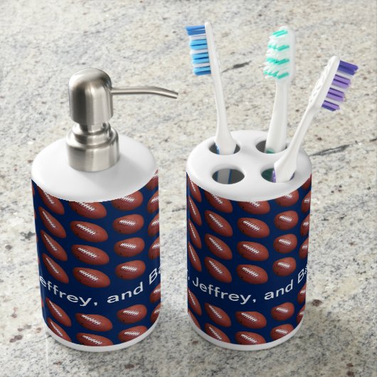 Football Soap Dispenser and Toothbrush Holder Set (Front)