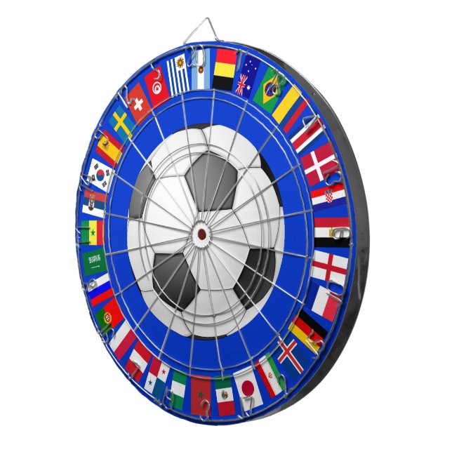 FOOTBALL SOCCER 2018 TEAM FLAGS SYMBOL CIRCLE DARTBOARD WITH DARTS (Front Right)