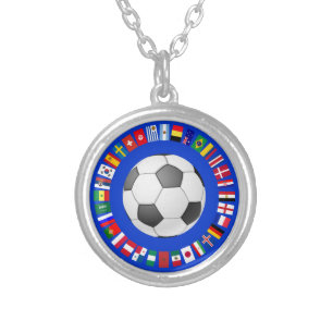FOOTBALL SOCCER 2018 TEAM FLAGS SYMBOL CIRCLE SILVER PLATED NECKLACE