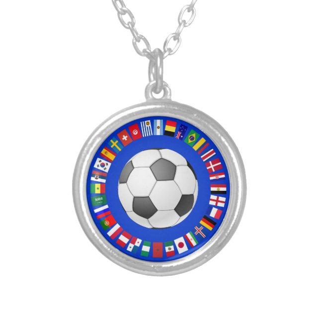 FOOTBALL SOCCER 2018 TEAM FLAGS SYMBOL CIRCLE SILVER PLATED NECKLACE (Front)