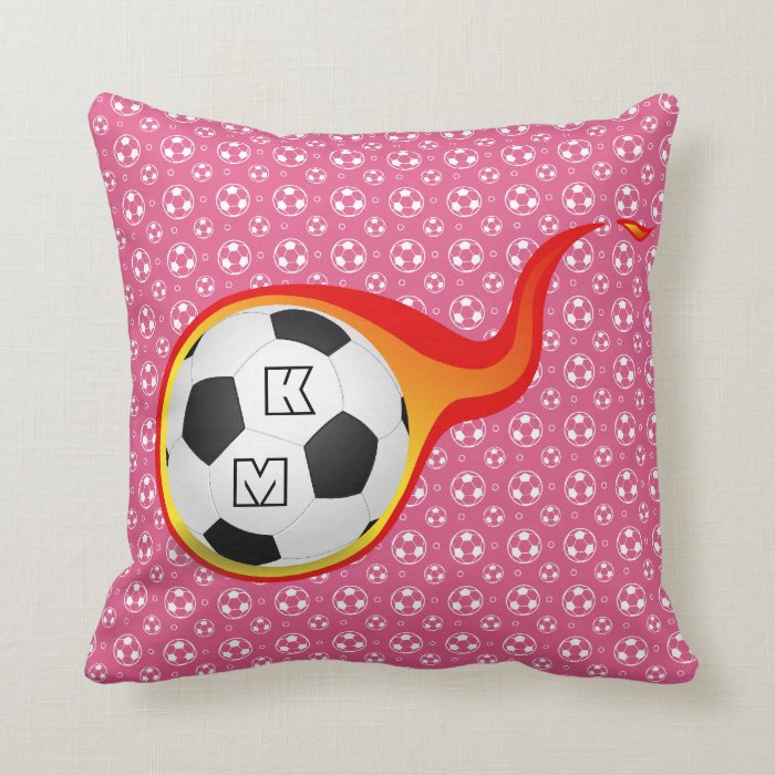 Football Soccer Ball Hot Fire Orange Yellow Pink Throw Pillows