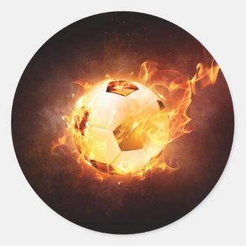 Football Soccer Ball On Fire Classic Round Sticker by biutiful at Zazzle