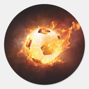 Football Soccer Ball on Fire Classic Round Sticker