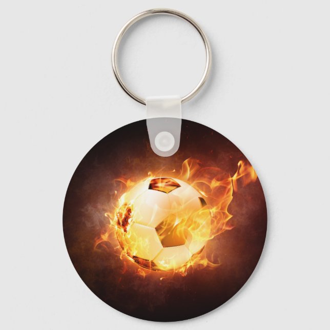 Football Soccer Ball on Fire Keychain (Front)