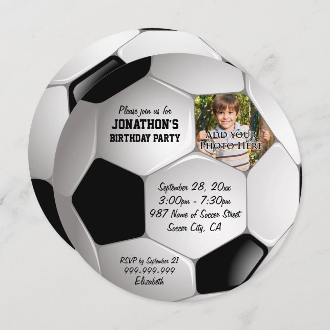 Football Soccer Ball Photo Birthday Party Invitation (Front/Back)