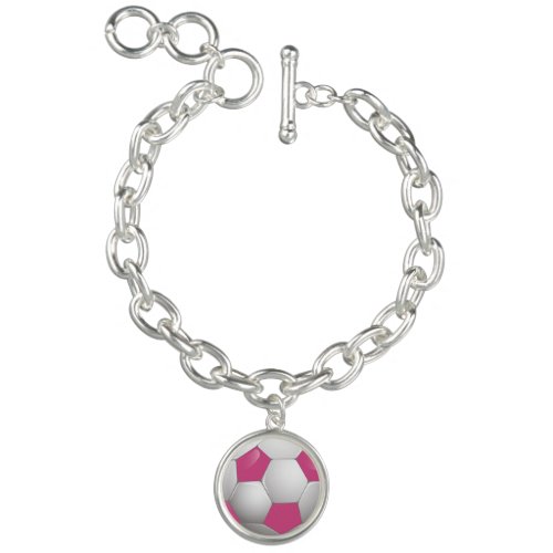 Football Soccer Ball Pink and White Charm Bracelet