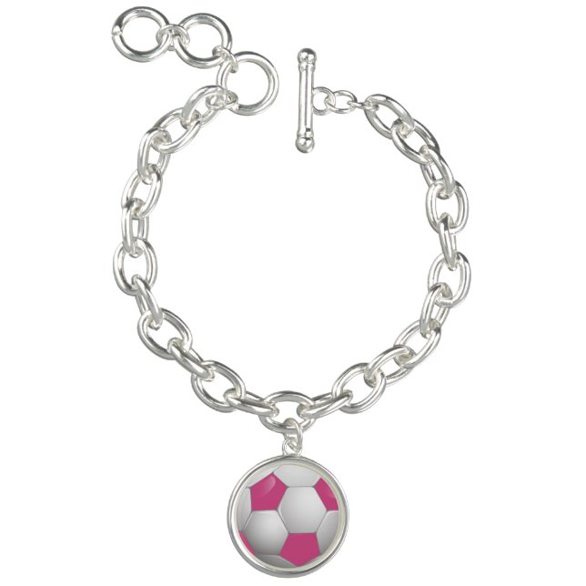 Football Soccer Ball Pink and White Charm Bracelet (Product)