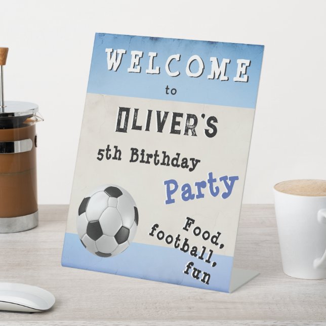 Football Soccer Ball Sport Birthday Party Welcome Pedestal Sign (In SItu)