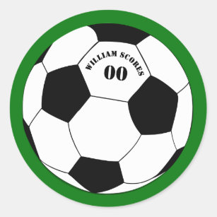 Football, Soccer Ball with Name & Number Classic Round Sticker