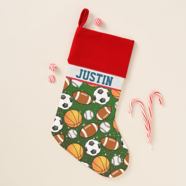Football soccer baseball basketball Pattern Christmas Stocking (Front)
