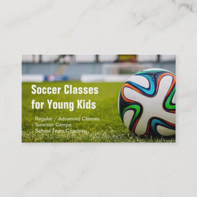 Football / Soccer Classes Coach Stylish and Unique Business Card (Front)