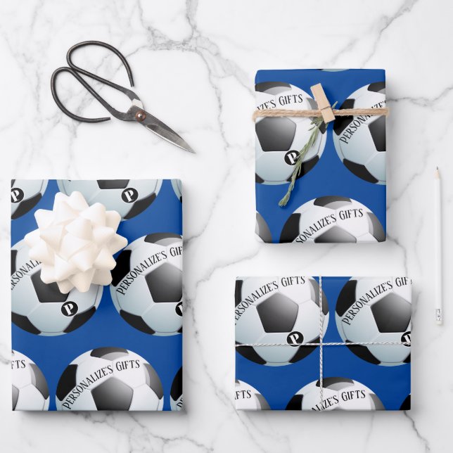 Football Soccer Custom Monogram Name Wrapping Pape Wrapping Paper Sheets (Front)