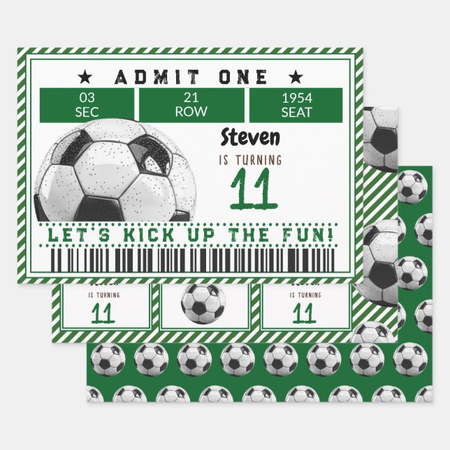 Football soccer game kids birthday wrapping paper sheets (Set)
