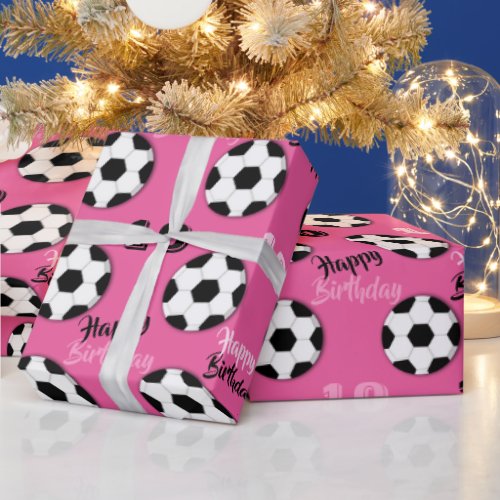 football soccer girls birthday  CUSTOM AGE Wrapping Paper