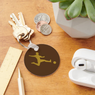 Football Soccer Shooter Cool Golden Leather Look Keychain