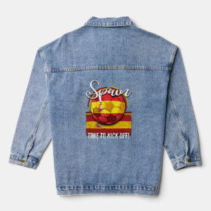 Football Spain Flag, Retro Soccer Ball Denim Jacket