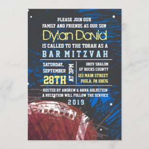 FOOTBALL SPLATTER Bar Mitzvah Invitation Invite