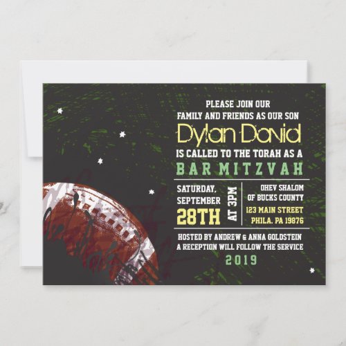 FOOTBALL SPLATTER Bar Mitzvah Invitation Invite