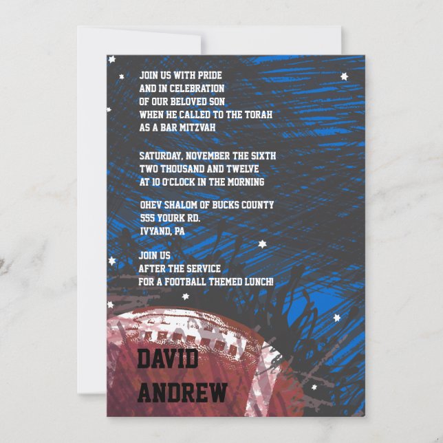Football Splatter Bar Mitzvah Invitation Invite (Front)