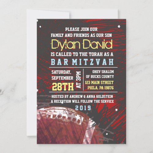 FOOTBALL SPLATTER Bar Mitzvah Invitation Invite