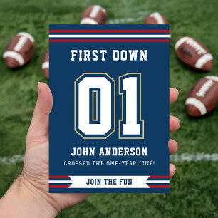 Football Sport First Year Down 1st Birthday Party Invitation