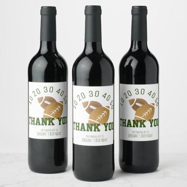 Football Sport TouchDown Tailgate Thank You Kraft  Wine Label (Bottles)