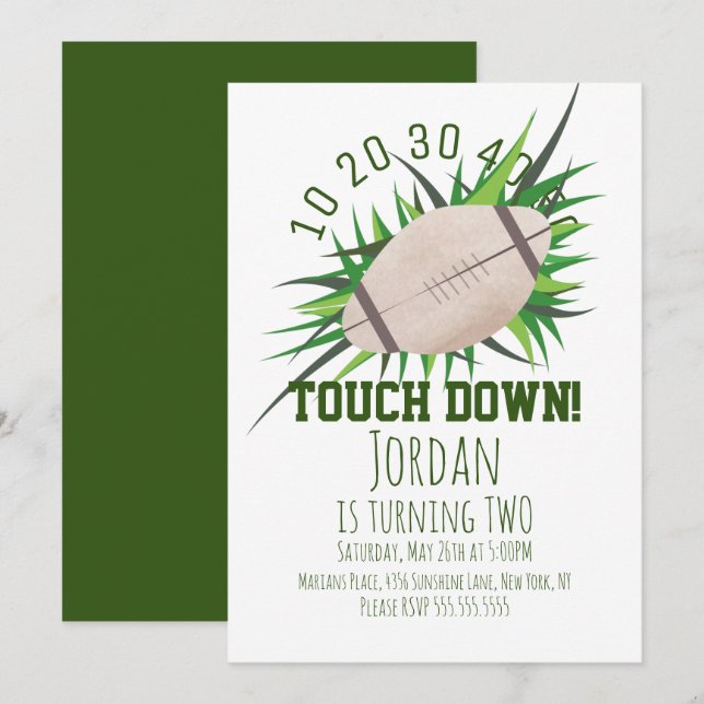 Football Sport TouchDown Tailgating Grass Party Invitation (Front/Back)