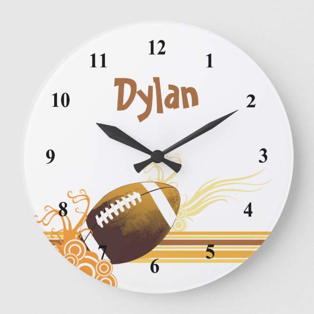 Football Sports Ball Game Personalized Name Large Clock (Front)