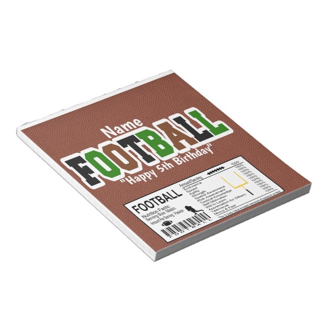 Football Sports Birthday Candy Bar Wrapper Favors Notepad (Angled)