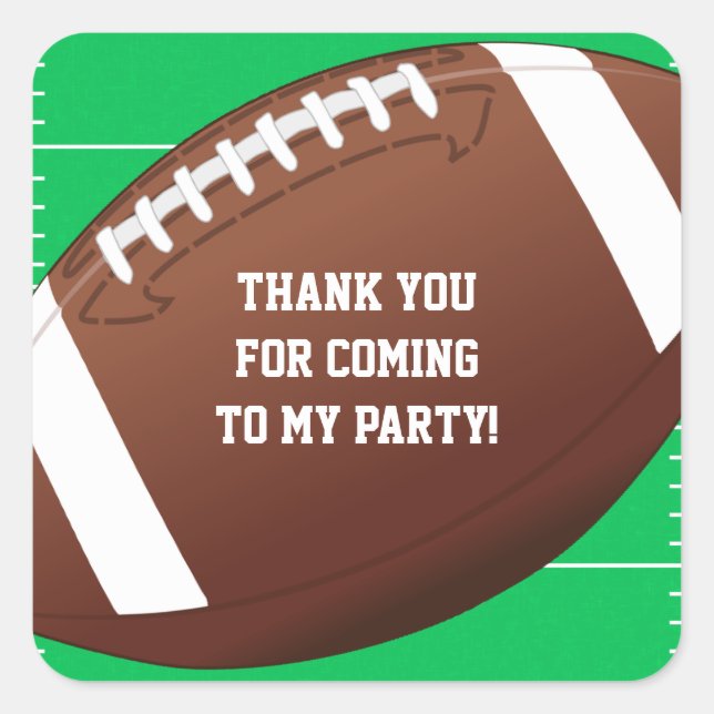 Football Sports Birthday Party Favor Square Sticker (Front)