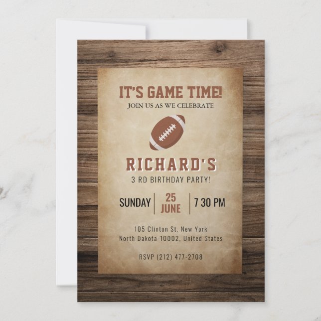 Football Sports Birthday Party Invitation (Front)