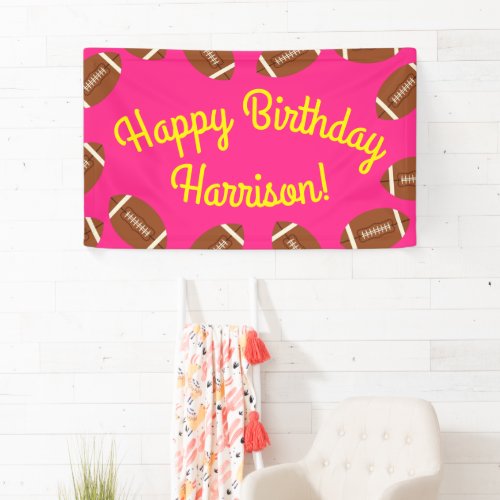 Football Sports Birthday Party Pink Banner