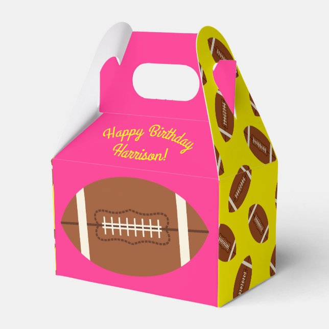 Football Sports Birthday Party Pink Favor Boxes (Front Side)