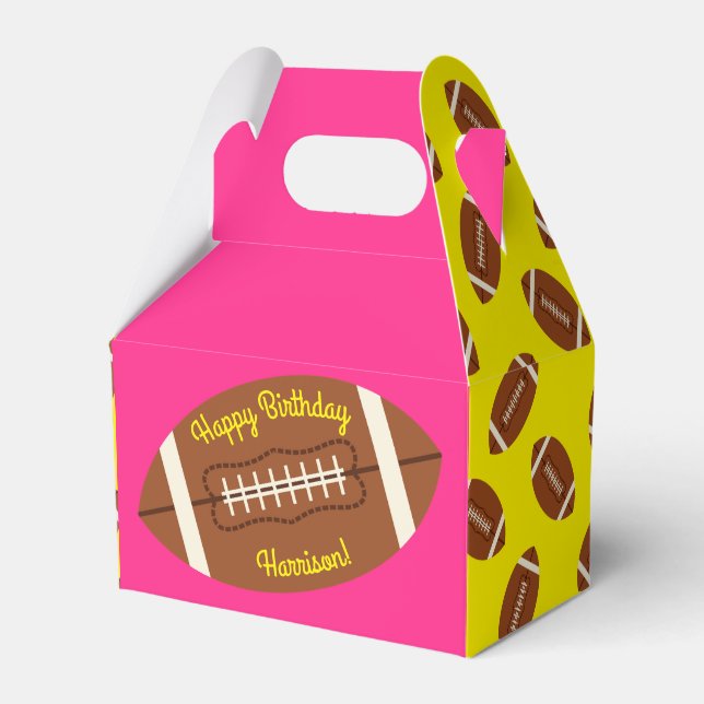 Football Sports Birthday Party Pink Favor Boxes (Front Side)