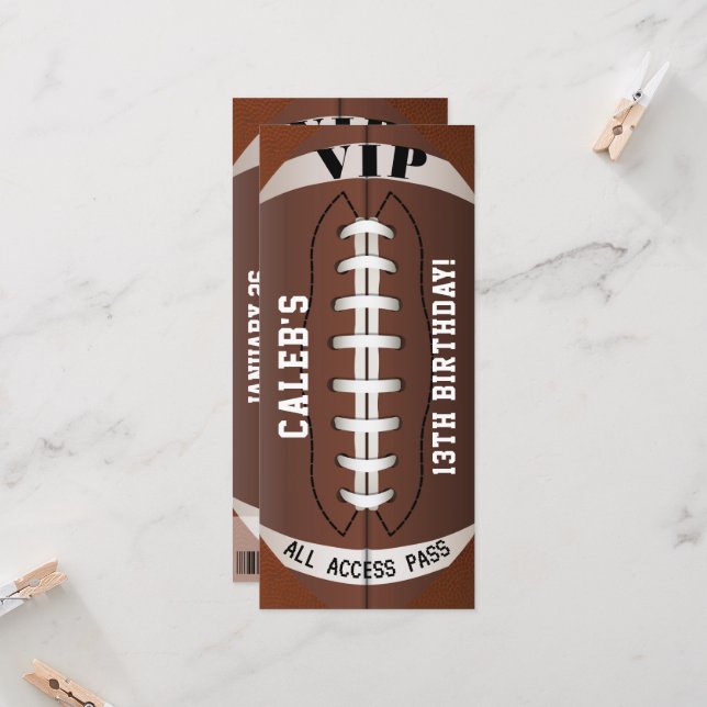 Football Sports Birthday Party VIP Pass Ticket (Front/Back In Situ)