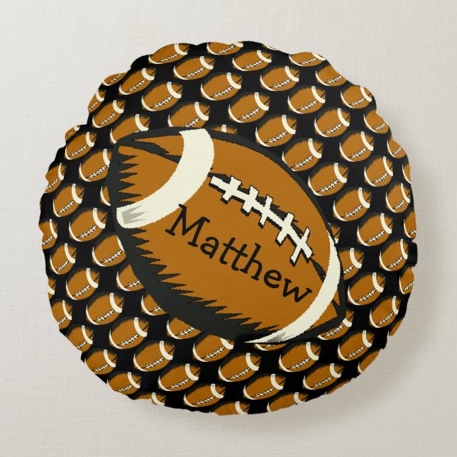 Football Sports Black and Brown Round Pillow (Front)