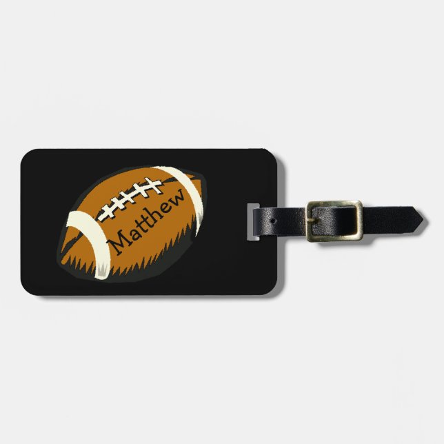 Football Sports Brown and Black Luggage Tag (Front Horizontal)