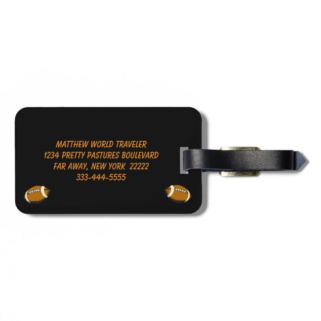 Football Sports Brown and Black Luggage Tag