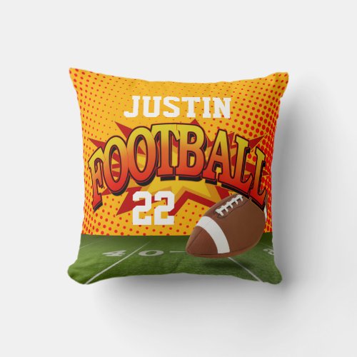 Football Sports Custom Name Number pumpkin orange Throw Pillow