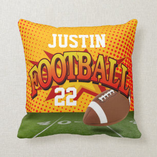 Football Sports Custom Name Number pumpkin orange Throw Pillow